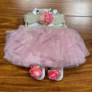 3/$25 NWT New Toby Baby Girl Pink Gold Sparkle Tutu + Headband Size 0-12M Girly